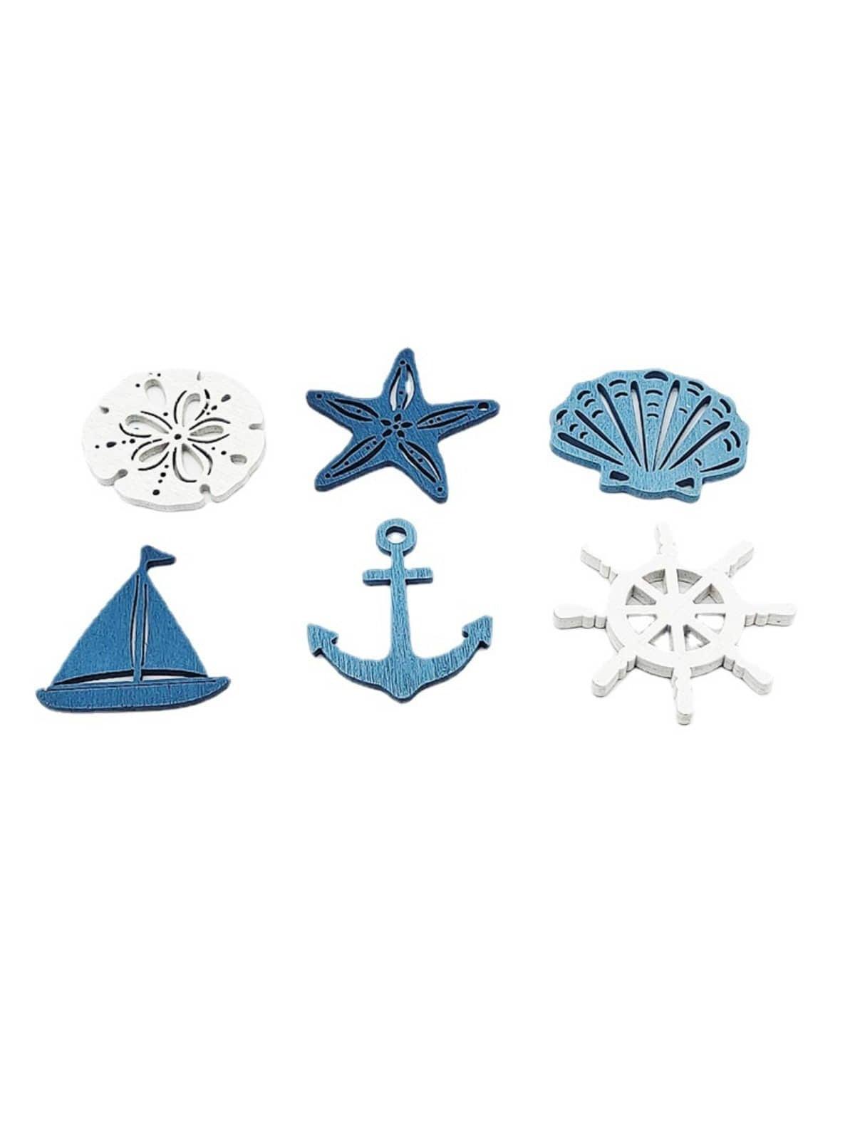 1set(24pcs/6styles) Mediterranean Style Wooden Crafts, Blue Ocean Home Decor Ornaments, Summer Beach Party Hanging Decorations, Holiday Supplies, Scene Layout, Home Decoration