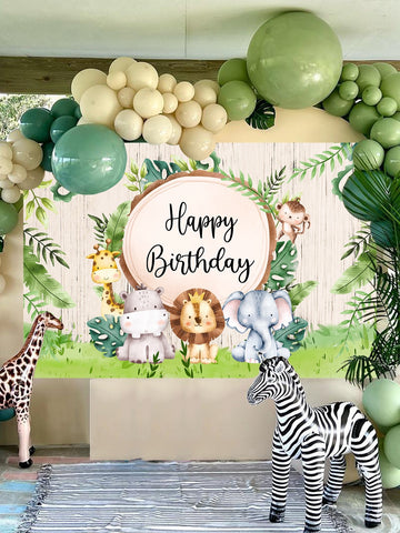 1PC Jungle Animal Background Cloth, Wild Birthday Party Decoration Kids Woodland Animal Safari Party Baby Shower Green Forest Backdrop