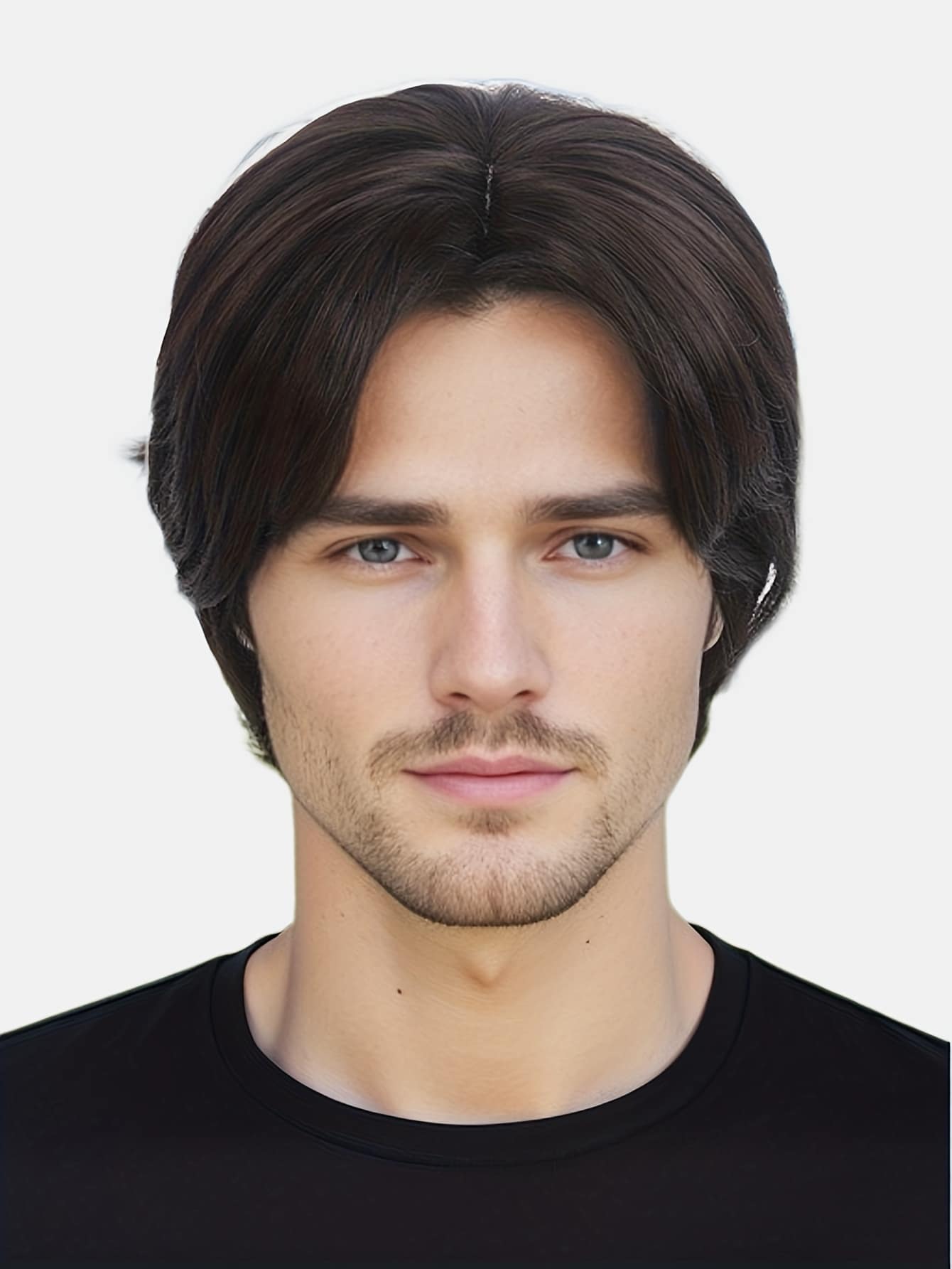 Dark Brown Middle Part Mens Wig Short Men Wig Straight Men's Wig Natural Synthetic Full Wig for Male Daily Used Party Costume Cosplay