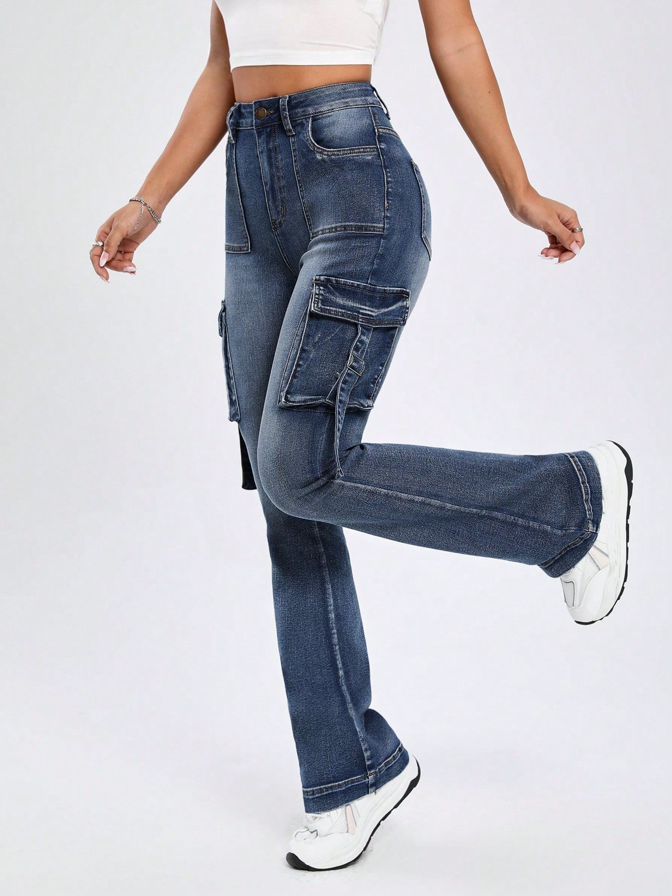 Flap Pocket Side Flare Leg Jeans