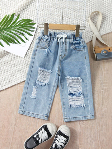 Fashionable Ripped Loose Baby Girls' Wide Leg Jeans For Street, Leisure And Vacation