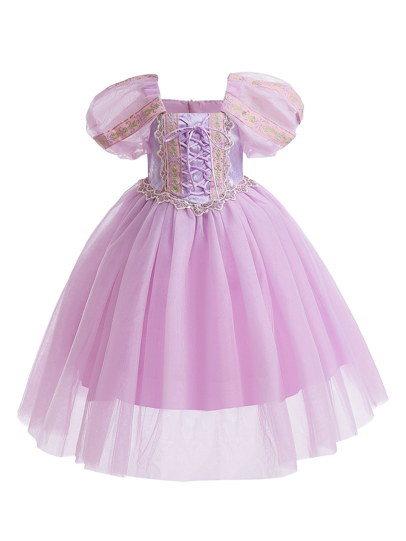 Young Girls' Bubble Sleeves Sparkle Sequin Embellished Mesh Layered Party Dress