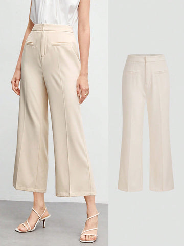 Solid Cropped Flare Leg Pants Workwear