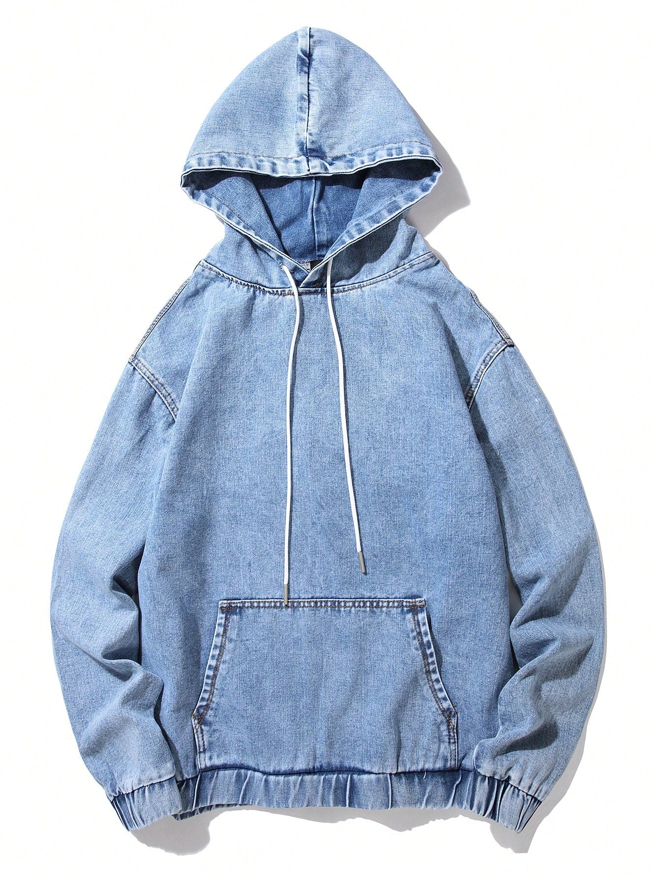 Men Kangaroo Pocket Drawstring Hooded Oversize Denim Jacket