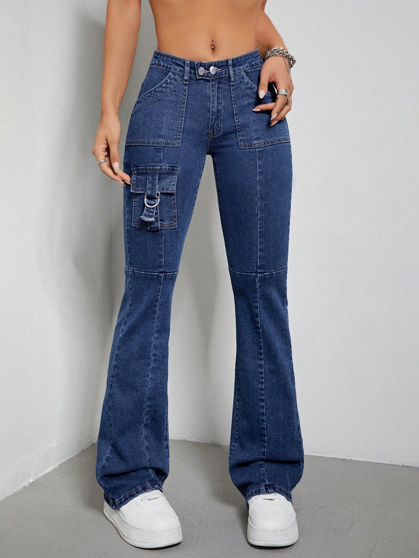 Flap Pocket Flare Leg Jeans