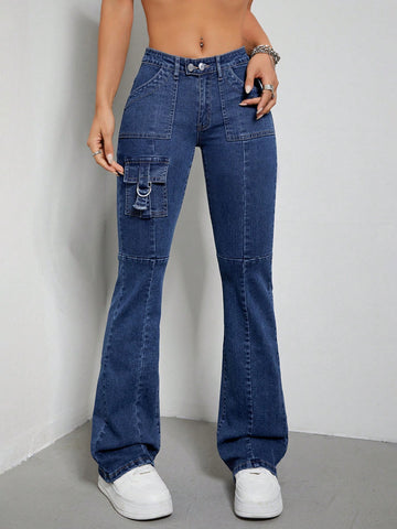 Flap Pocket Flare Leg Jeans