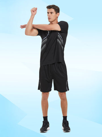 1set Men's Fashionable Breathable Fabric Round Neck Top And Shorts Outdoor Sports Soccer Uniform Set Jersey