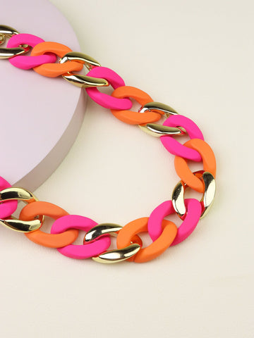 1pc Summer Beach Colorful Big Buckle Chunky Chain Necklace For Women's Daily Wear/party Gift