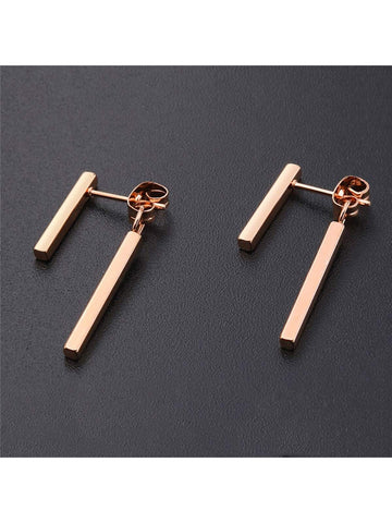 1pair Simple & Stylish Stainless Steel Rose Gold Chain Dangle Earrings, Hypoallergenic & Non-fading, Suitable For Women Daily Wear, Party Accessories