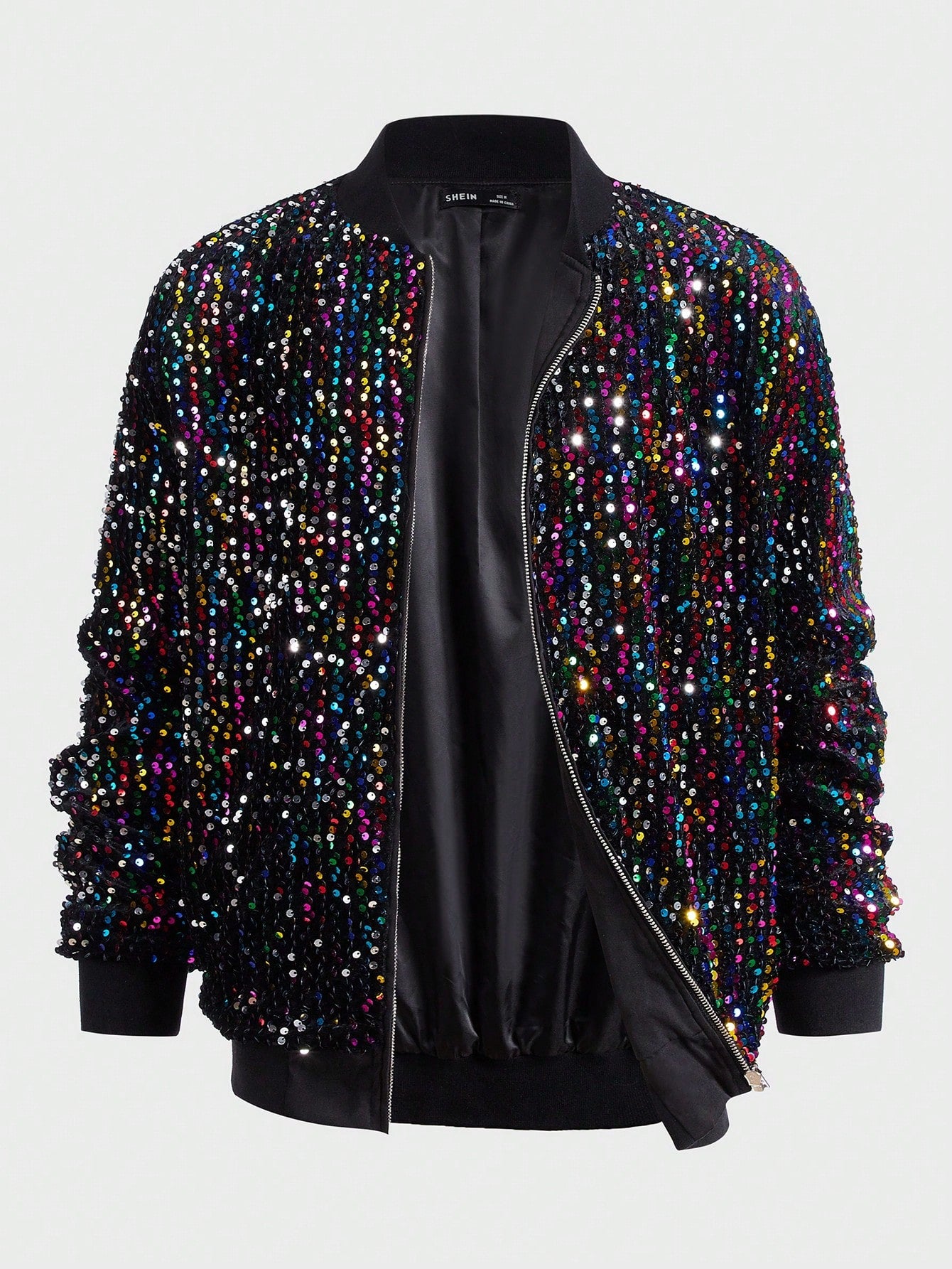 Men's Loose Fit Sequin Bomber Jacket With Zipper