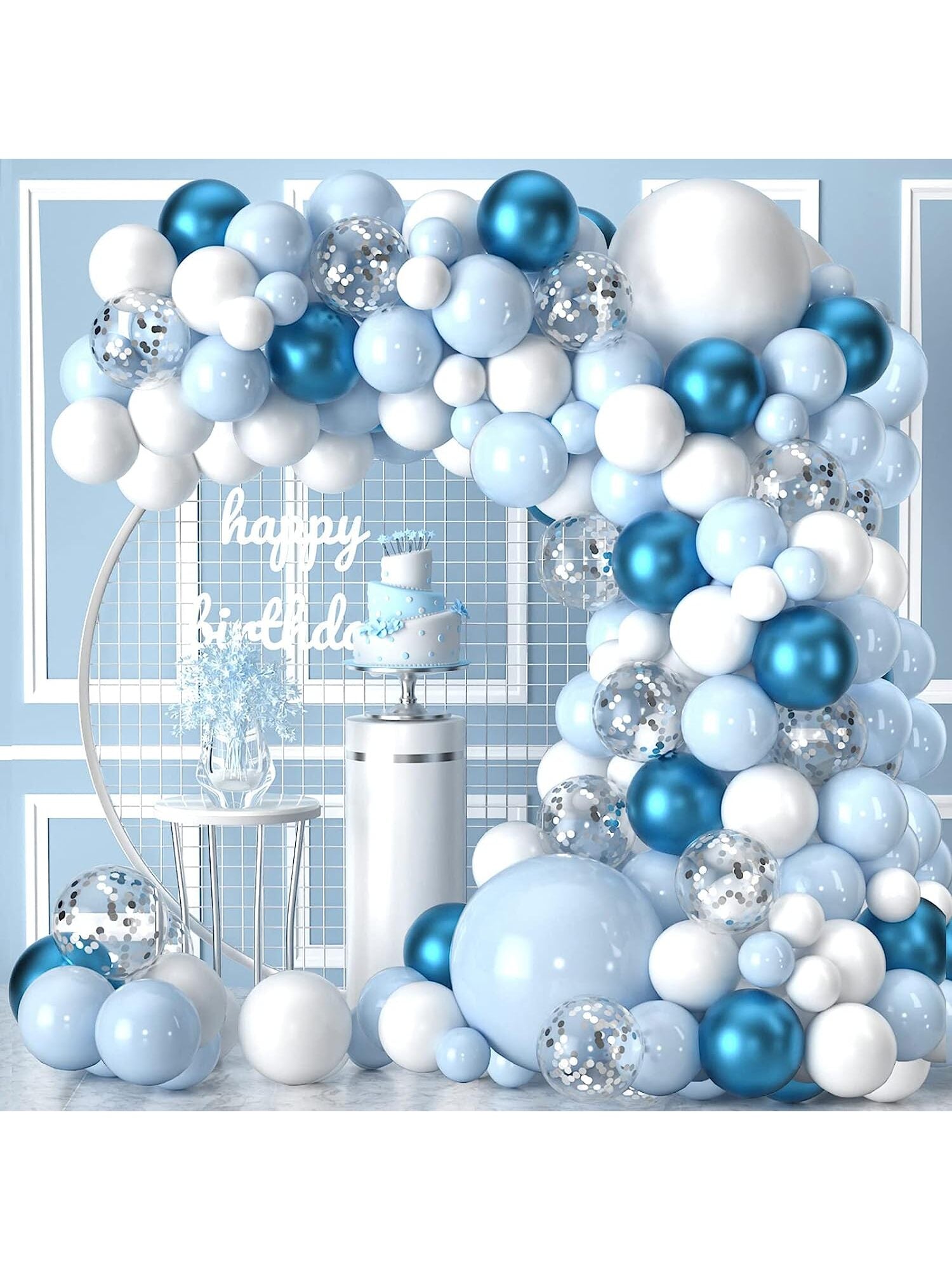 118pcs Blue Balloons Flower Garland Arch Kit, Blue White Silver Multicolor Confetti Balloons Arch For Shower, Birthday, Ocean Theme, Bachelorette Party Decoration