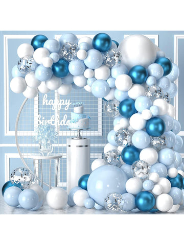 118pcs Blue Balloons Flower Garland Arch Kit, Blue White Silver Multicolor Confetti Balloons Arch For Shower, Birthday, Ocean Theme, Bachelorette Party Decoration