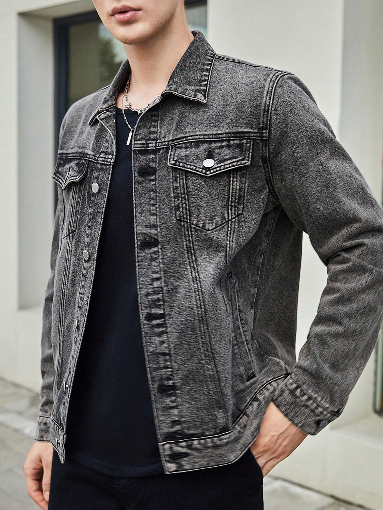 Men 1pc Flap Pocket Denim Jacket