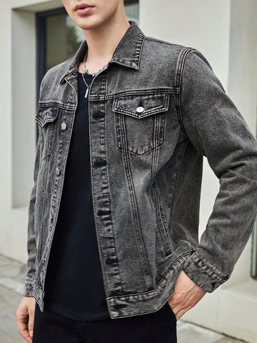 Men 1pc Flap Pocket Denim Jacket