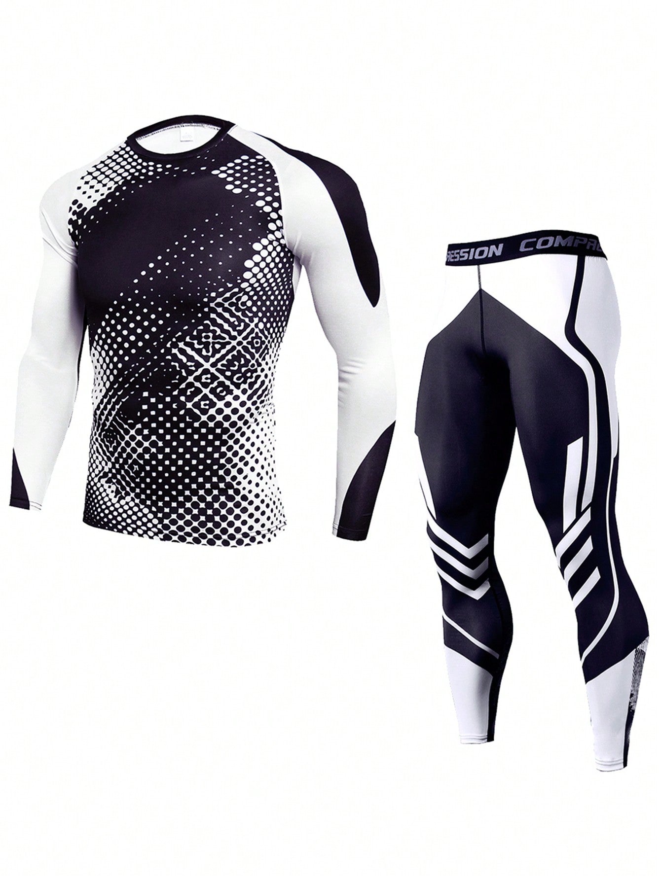 Men Polka Dot & Letter Graphic Sports Set, Athletic Suit, Tracksuit Workout Set