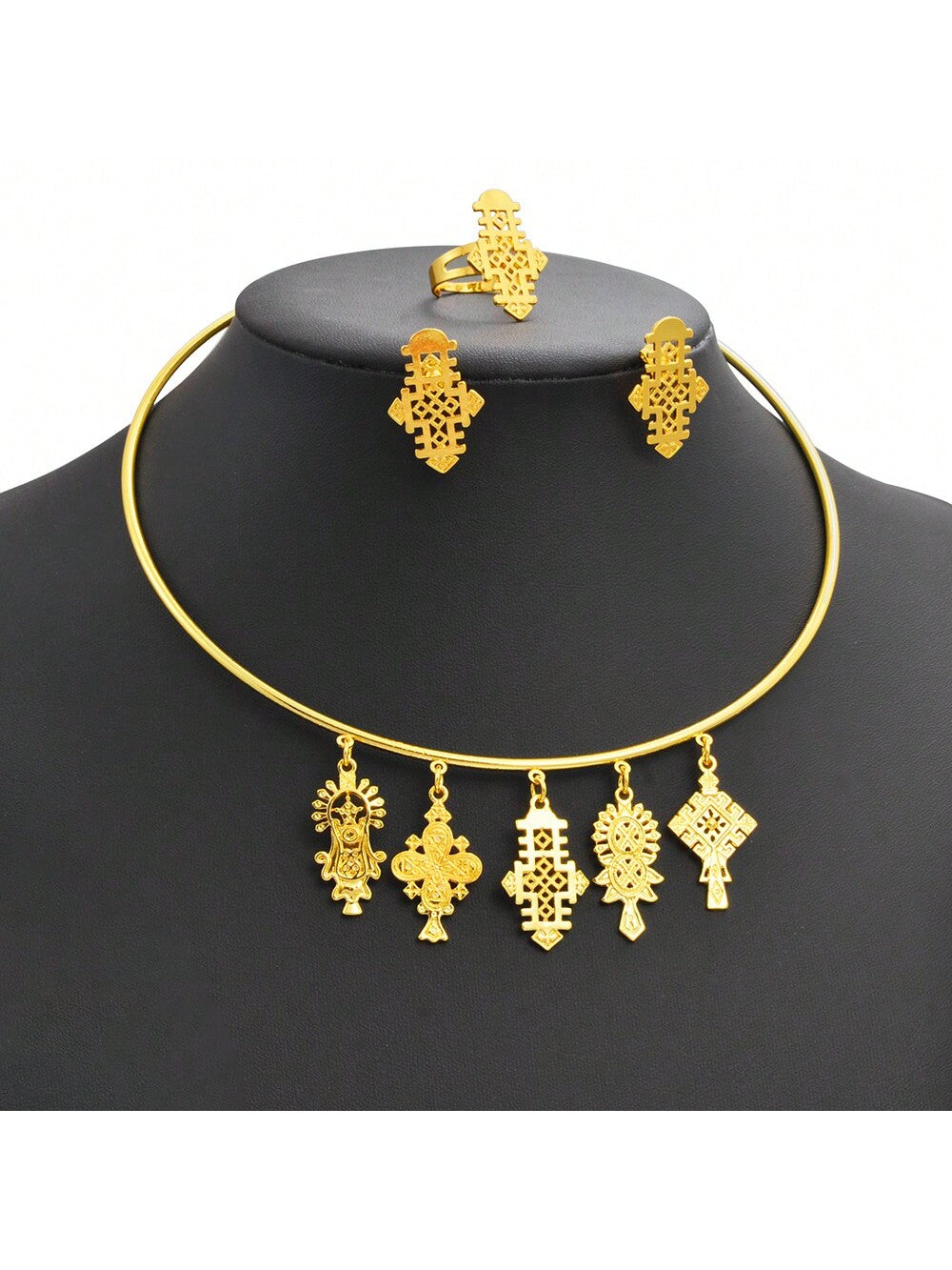 1Set  Eritrea  Jewelry Sets With Cross Chokers Earrings Rings for Women Girls Africa Wedding Party Gifts