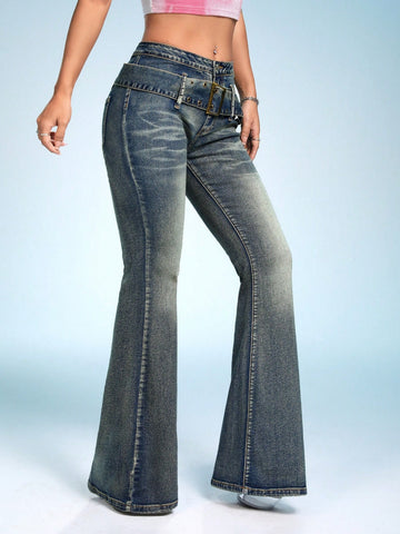 Belted Flare Leg Jeans