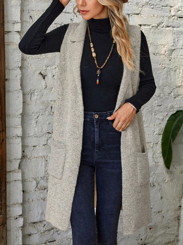 Dual Pocket Open Front Vest Cardigan