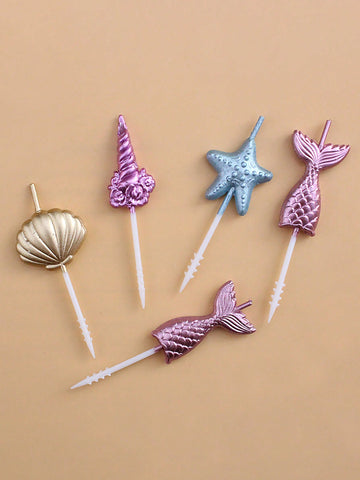 5pcs Ocean Animal Themed Birthday Candles, Cartoon Fish Tail & Shell Cake Decorative Candles For Festival Party Celebration