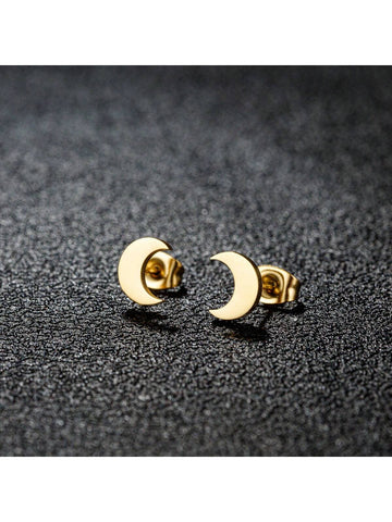 1 Pair Stainless Steel  Simple Moon Earrings For Women Small Crescent Ear Studs Jewelry Wedding Party Gifts For Best Friends