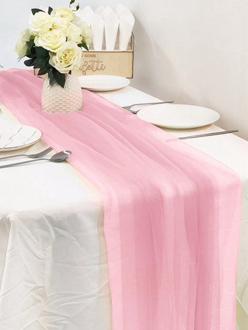 1pc 2 Meters Long Pink Gauze Curtain Multi-purpose Party Background Yarn, Home Decoration ,Wedding Party Background Decoration Supplies