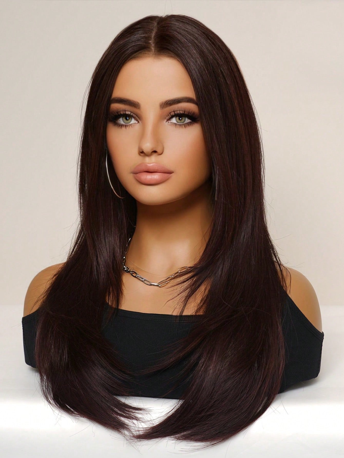 26 Inch Wine Red Long Straight Hair Wigs Hair Natural Synthetic Heat Resistant Wigs Women Mature Refreshing Wigs Daily Wear Women Prom Party Event Wigs