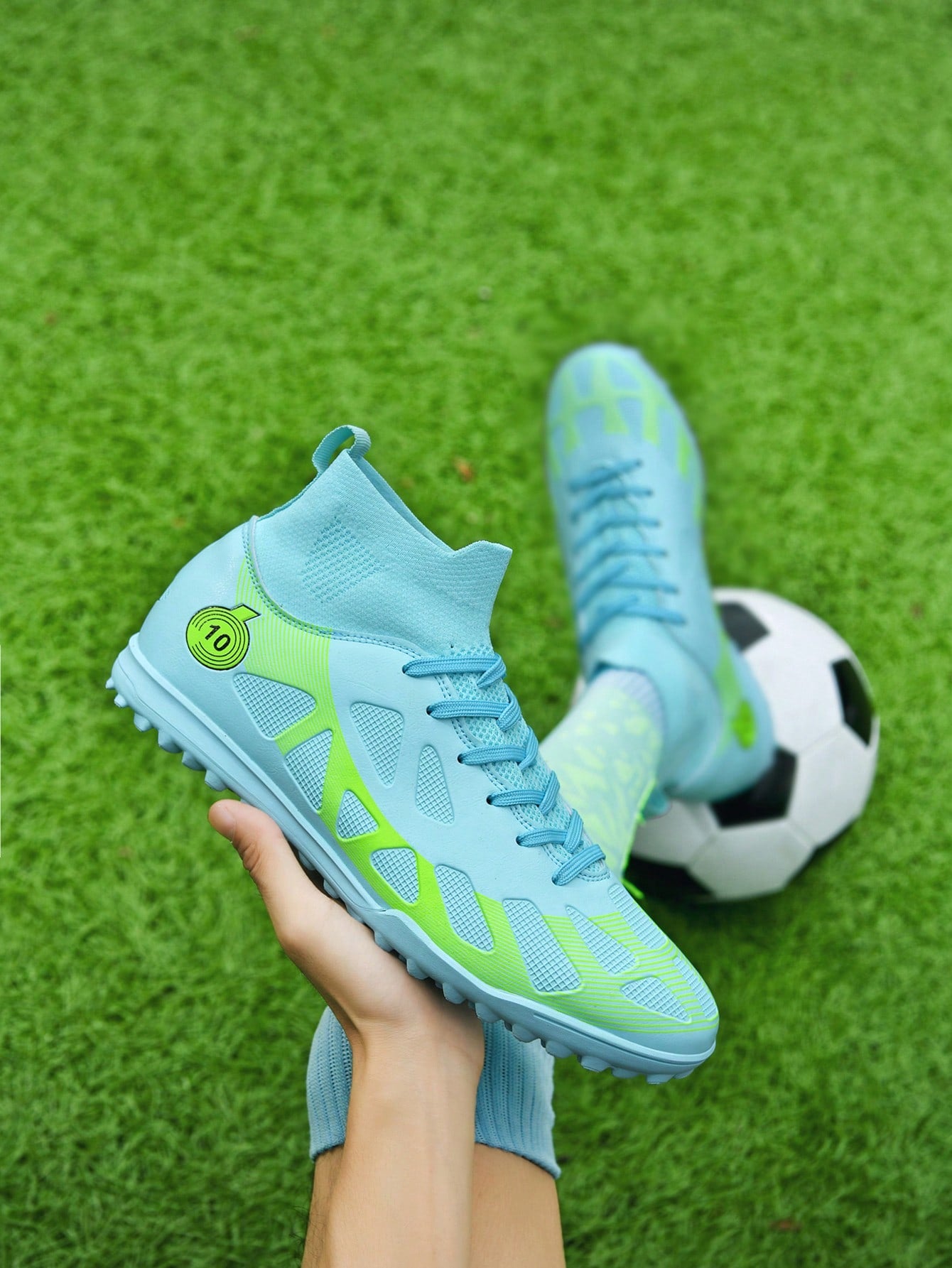 1pair Rubber Sole Anti-Slip Wear-Resistant Breathable Unisex Football Shoes With Printed Decoration And Studs Ronaldo  Cleats