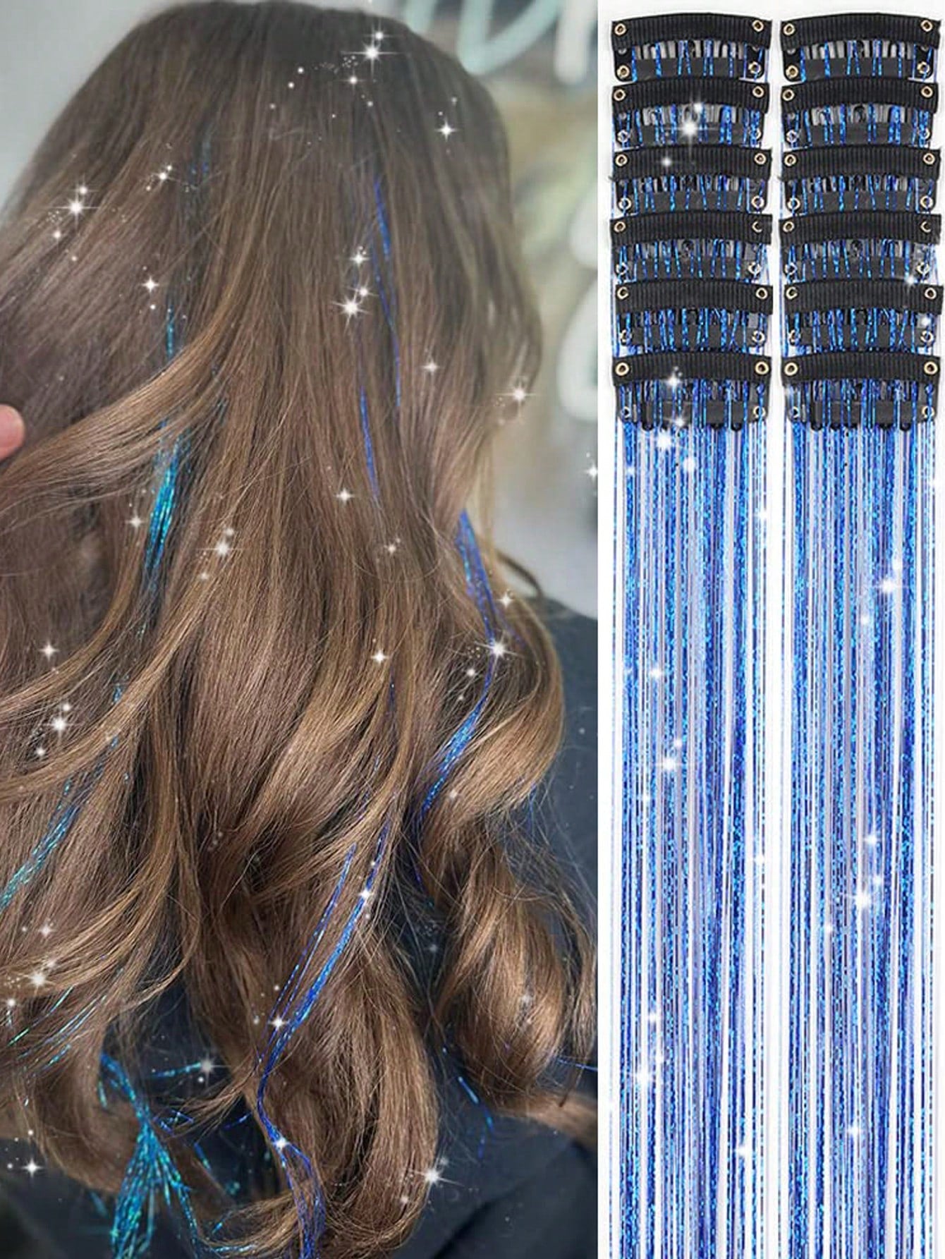 Fashion Party Christmas New Year Gift for Women Hair Tinsel Pack of 12 Pcs, Clip in Hair Tinsel 20 Inch Colorful Glitter Tinsel Hair Extensions , Festival Gift Tinsel Fairy Hair Extension Party Dazzle Hair Accessories (20 Inch 12Pcs,Colorful )