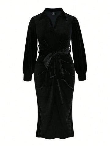 Plus Knot Front Velvet Dress