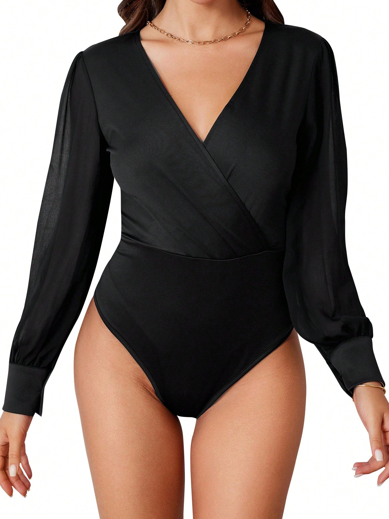 Surplice Front Lantern Sleeve Bodysuit