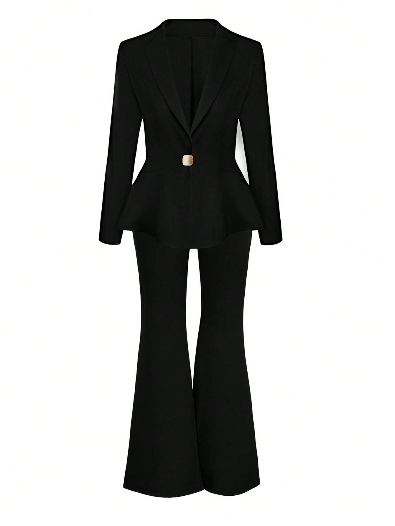 Plus Shawl Collar Peplum Blazer & Flare Leg Pants