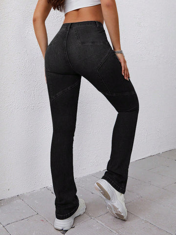 Solid Flare Leg Jeans