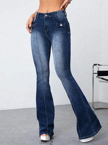 Flap Pocket Flare Leg Jeans