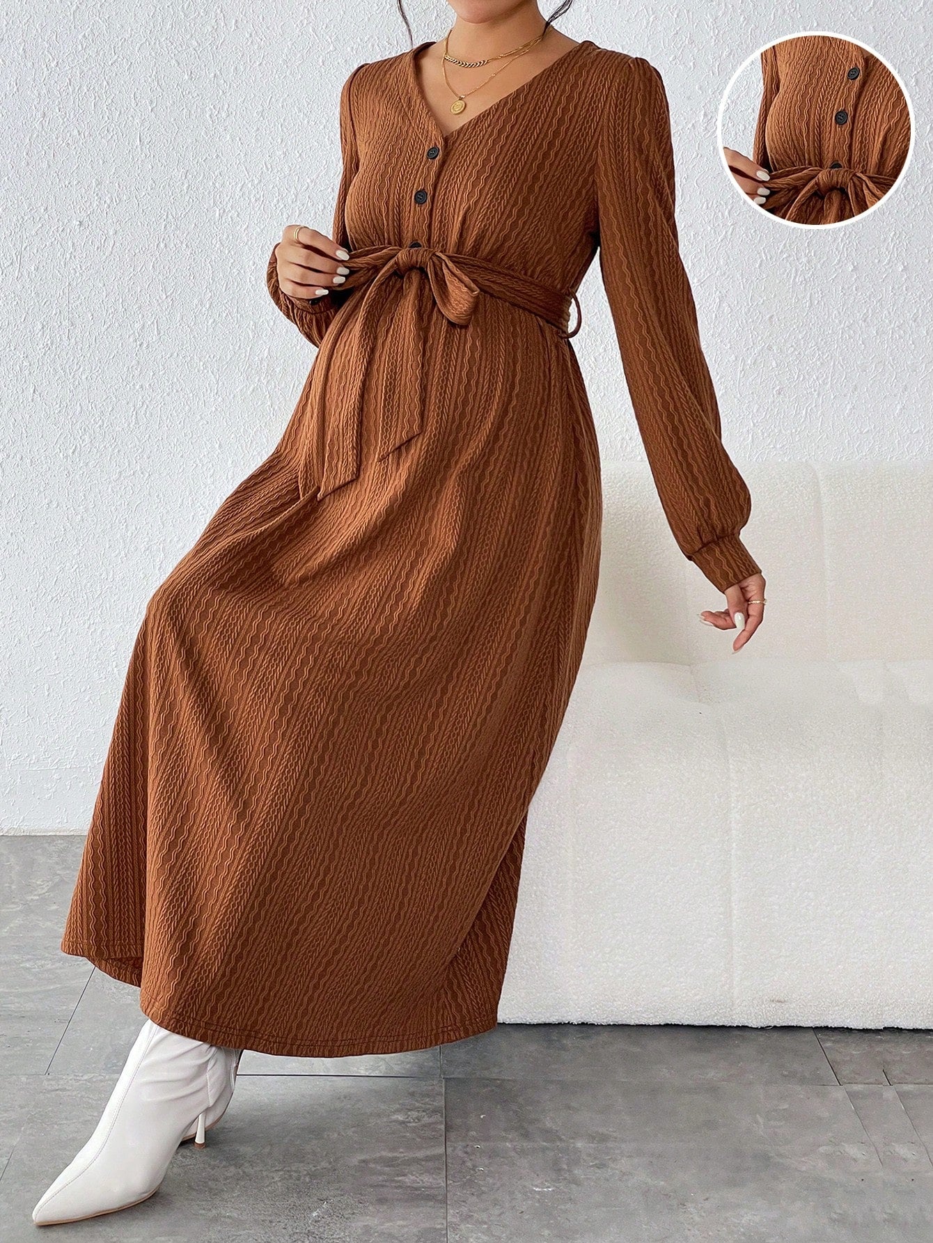 Maternity Solid Belted Dress