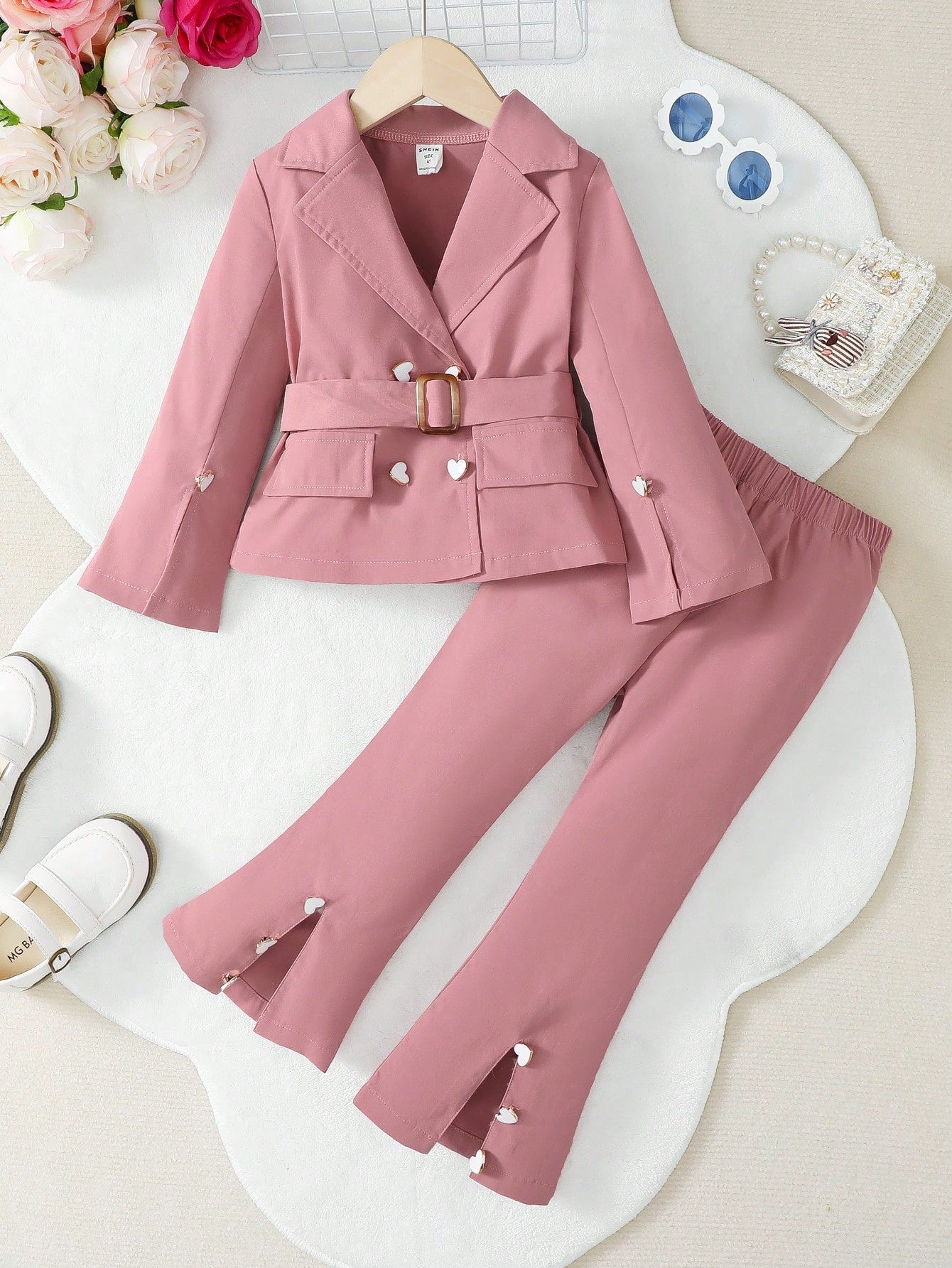 Young Girl Double Breasted Blazer & Split Hem Flare Leg Pants