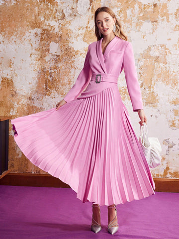 PLEATED BLAZER MAXI DRESS