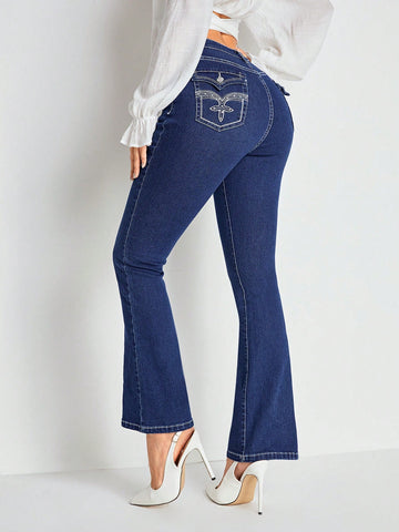 Rhinestone Detail Flare Leg Jeans