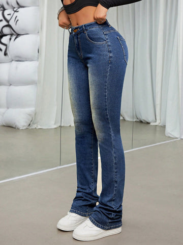 Solid Flare Leg Jeans