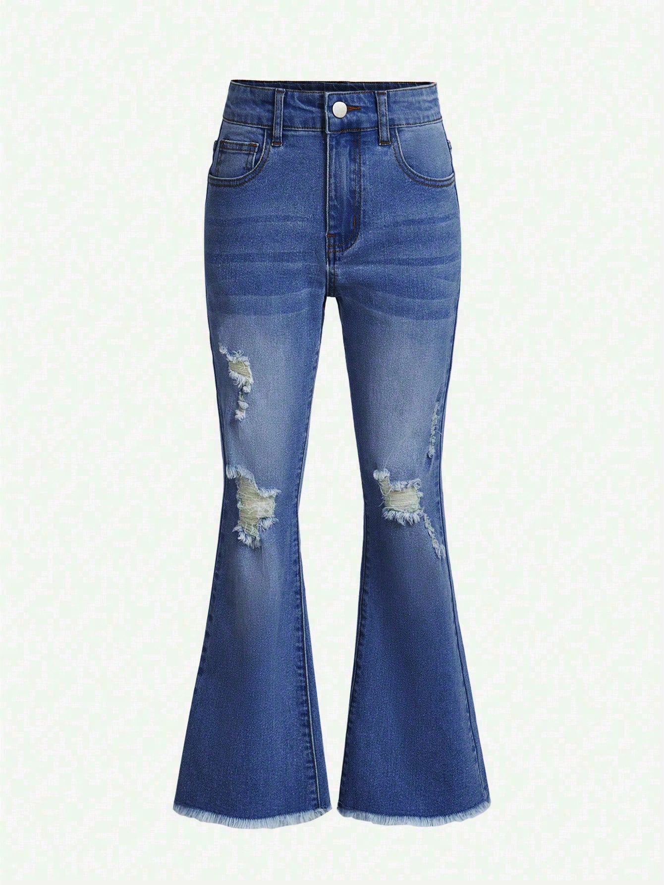 Tween Girl Ripped Raw Hem Flare Leg Jeans