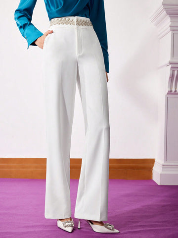 EMBELLISHED WAIST SUIT PANTS