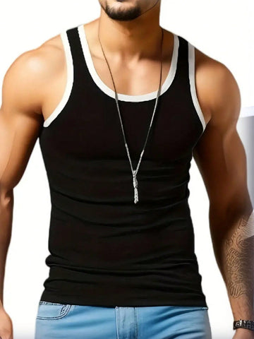 Men Contrast Binding Sports Tank Top Workout Tops