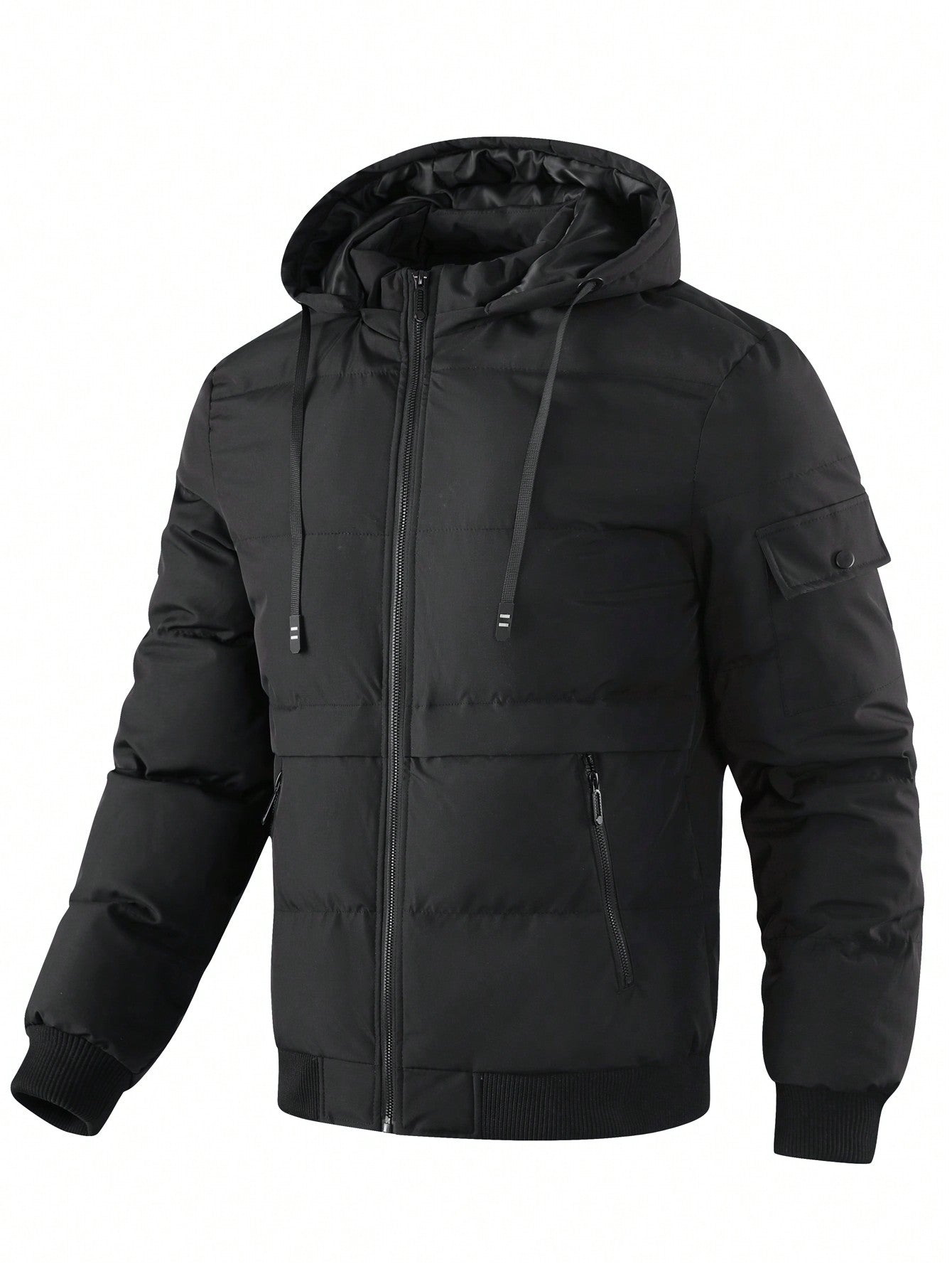 Loose Fit Men's Zip Up Drawstring Hooded Puffer Coat