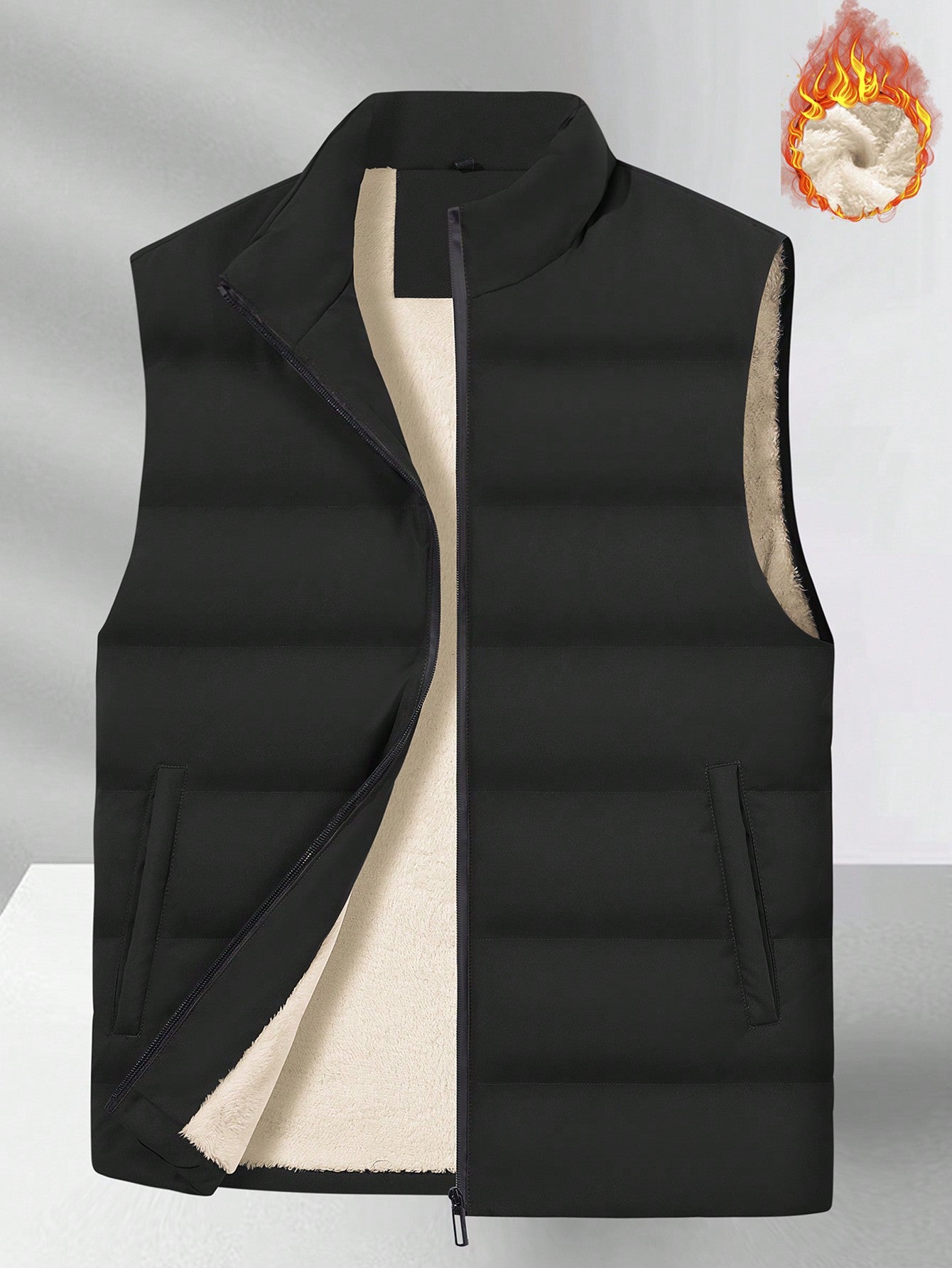 1pc Men's Thermal Lined Zipper Front Puffer Vest Coat In Loose Fit