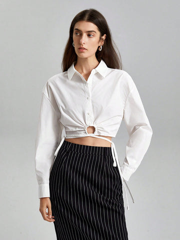 White Drop Shoulder Shirt With Unique Design