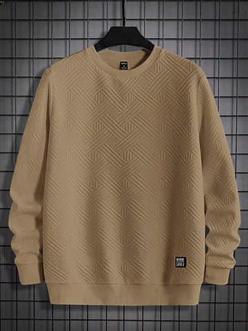 Men's Solid Color Patched Detail Round Neck Casual Sweatshirt