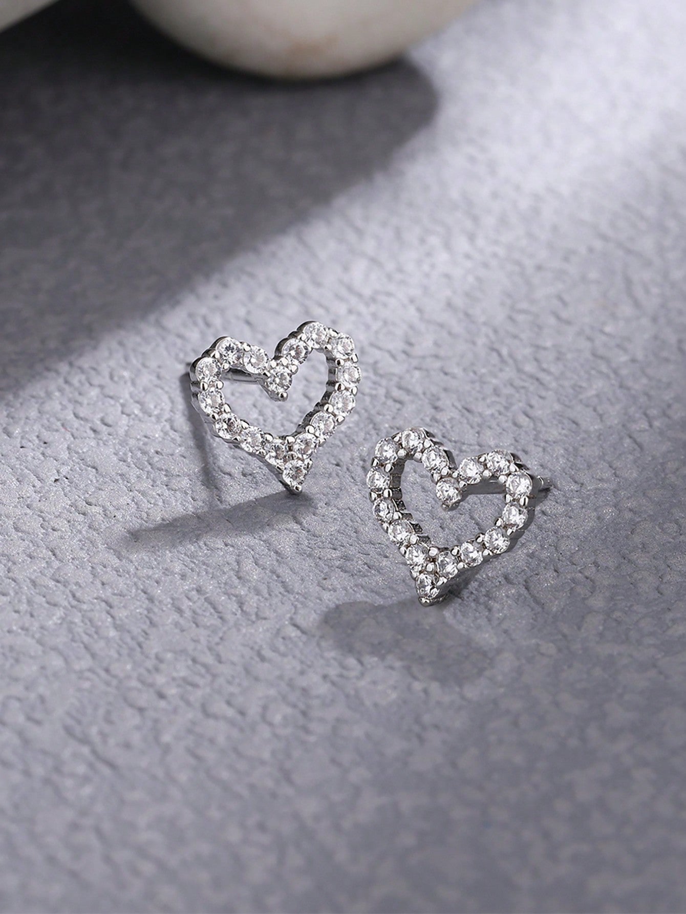 1pair Small Silver Cubic Zirconia Heart Stud Earrings Fine Jewelry Party Dating Gift For Women For Girls