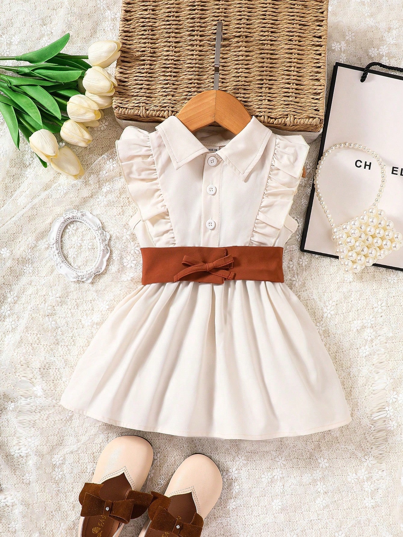 Baby Girl'S Ruffle Belted Dress