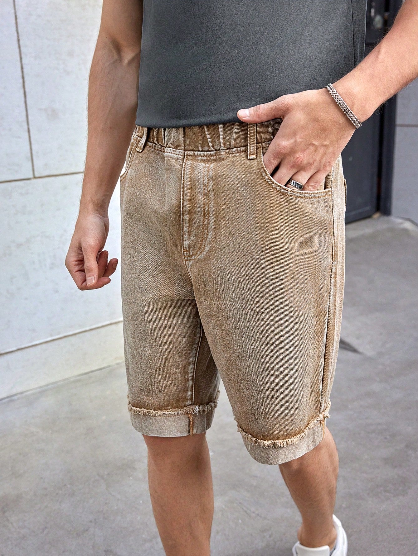 Men'S Water Washing Casual Cool Straight Five-Points Denim Shorts