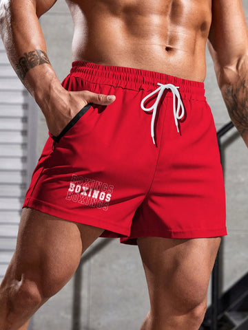 Men's Letter Print Diagonal Pocket Shorts