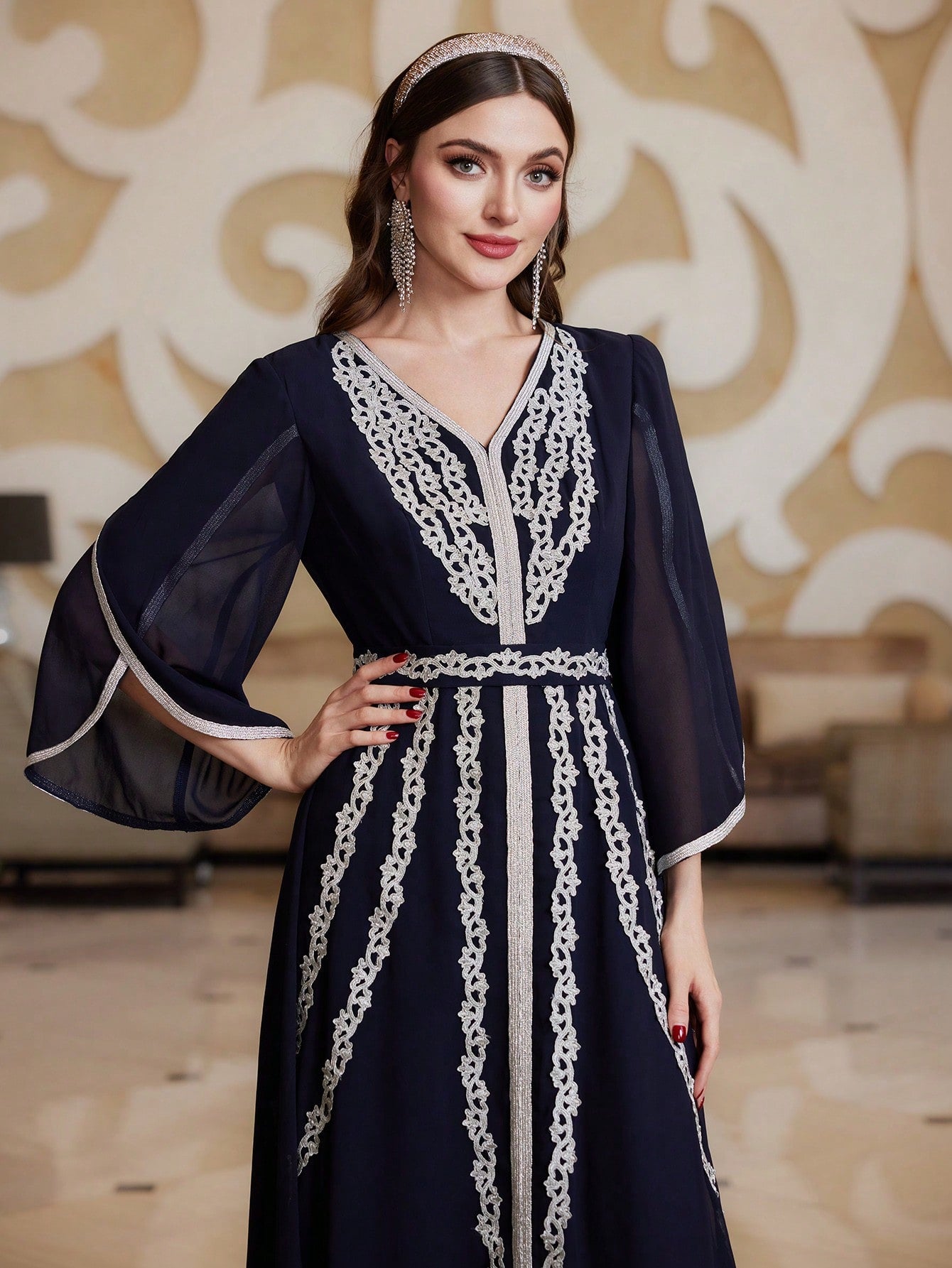 Embroidery Patchwork Flared Sleeve Dress